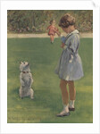 Illustration of girl teaching dog trick by Anonymous