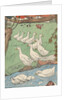 Illustration of white geese in rain by Anonymous