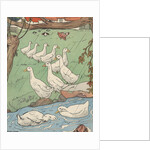 Illustration of white geese in rain by Anonymous