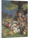 Illustration of rabbits and ducks at picnic by Anonymous
