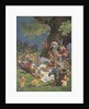 Illustration of rabbits and ducks at picnic by Anonymous