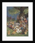 Illustration of rabbits and ducks at picnic by Anonymous