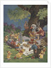 Illustration of rabbits and ducks at picnic by Anonymous