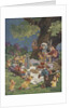 Illustration of rabbits and ducks at picnic by Anonymous