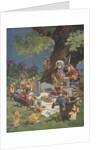Illustration of rabbits and ducks at picnic by Anonymous