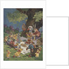 Illustration of rabbits and ducks at picnic by Anonymous