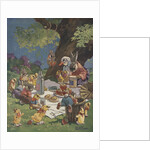 Illustration of rabbits and ducks at picnic by Anonymous