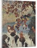 Illustration of men escaping from boat sinking near waterfall by Anonymous
