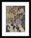 Illustration of men escaping from boat sinking near waterfall by Anonymous