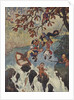 Illustration of men escaping from boat sinking near waterfall by Anonymous