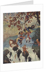 Illustration of men escaping from boat sinking near waterfall by Anonymous