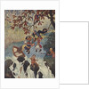 Illustration of men escaping from boat sinking near waterfall by Anonymous
