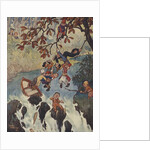 Illustration of men escaping from boat sinking near waterfall by Anonymous