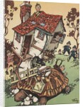 Illustration of giant turtle destroying house by Anonymous