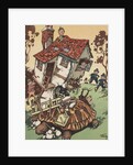 Illustration of giant turtle destroying house by Anonymous