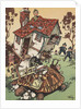Illustration of giant turtle destroying house by Anonymous