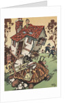 Illustration of giant turtle destroying house by Anonymous