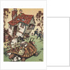 Illustration of giant turtle destroying house by Anonymous