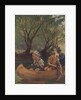 Illustration of three boys in canoe by Anonymous