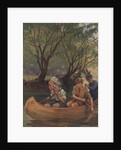 Illustration of three boys in canoe by Anonymous