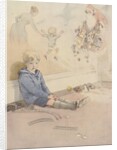 Illustration of boy daydreaming about Santa Claus by Anonymous