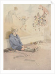 Illustration of boy daydreaming about Santa Claus by Anonymous