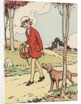 Illustration of girl walking with dog by Anonymous
