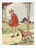Illustration of girl walking with dog by Anonymous