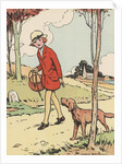 Illustration of girl walking with dog by Anonymous