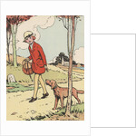 Illustration of girl walking with dog by Anonymous