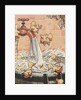 Illustration of ducklings playing in pail of water by Anonymous