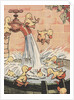 Illustration of ducklings playing in pail of water by Anonymous