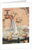 Illustration of ducklings playing in pail of water by Anonymous