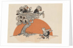 Illustration of female birds watching another bird sweep by Anonymous