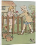 Illustration of boy giving rose to girl by Anonymous
