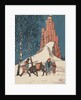 Illustration of man walking with donkey in snow by Anonymous