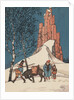 Illustration of man walking with donkey in snow by Anonymous
