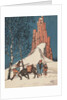 Illustration of man walking with donkey in snow by Anonymous