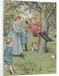 Illustration of children playing on swing by Anonymous