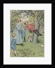 Illustration of children playing on swing by Anonymous