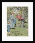 Illustration of children playing on swing by Anonymous