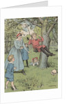Illustration of children playing on swing by Anonymous