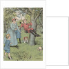 Illustration of children playing on swing by Anonymous