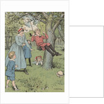 Illustration of children playing on swing by Anonymous