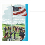 Boys scouts raising American flag by Anonymous