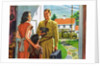 Phone repairman delivering phone to housewife by Anonymous