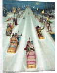 Couples sledding at night by Anonymous