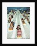Couples sledding at night by Anonymous
