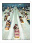 Couples sledding at night by Anonymous
