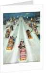 Couples sledding at night by Anonymous